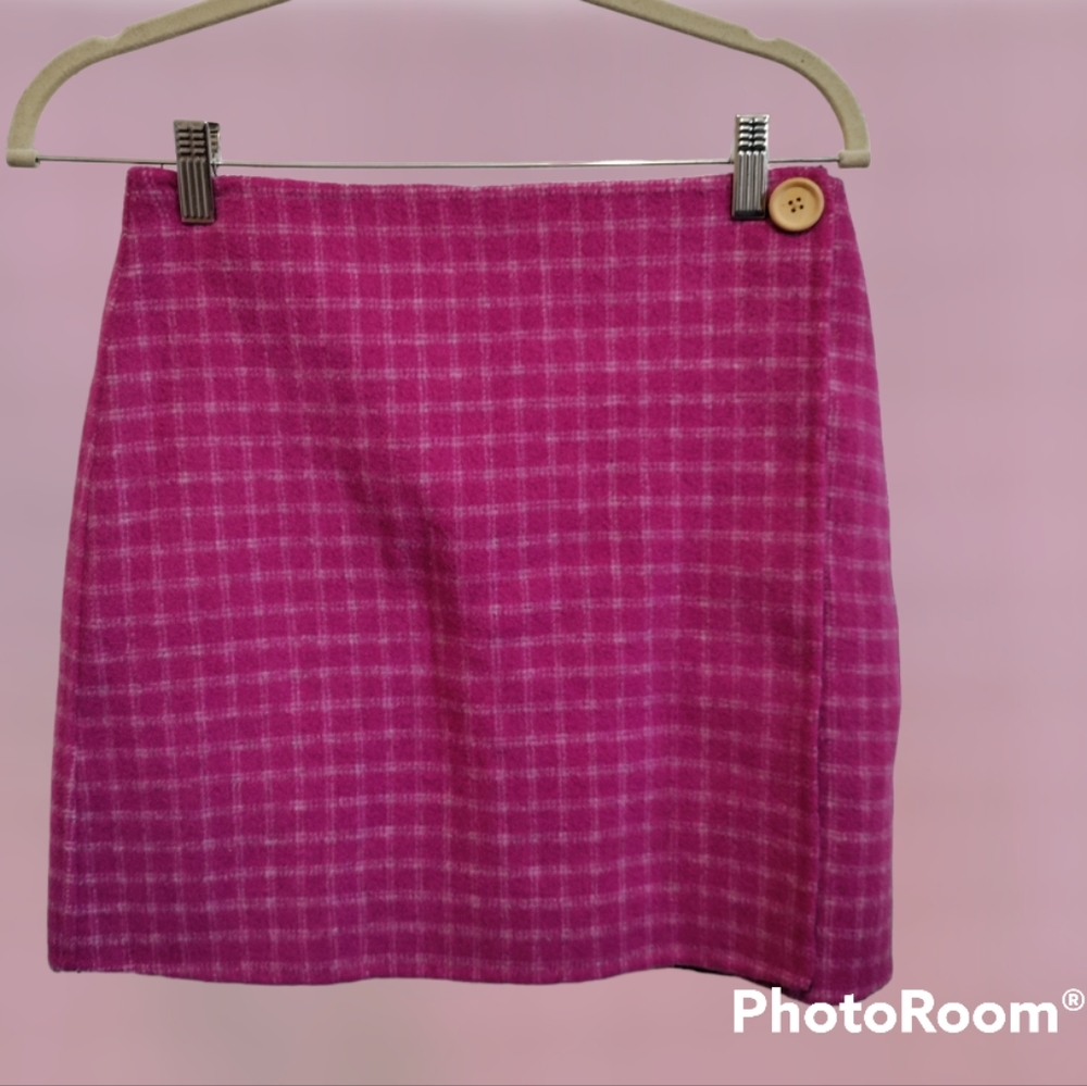 Vintage Lilly Pulitzer pink plaid wool wrap front mini skirt women'…